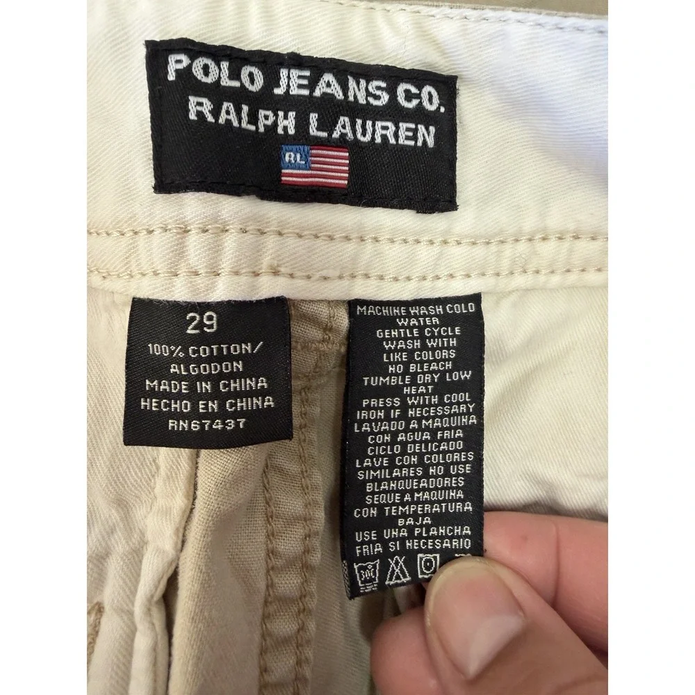 Polo Jeans Co Ralph Lauren Men's Beige Cargo Shorts Cotton Canvas Zip Pockets 29